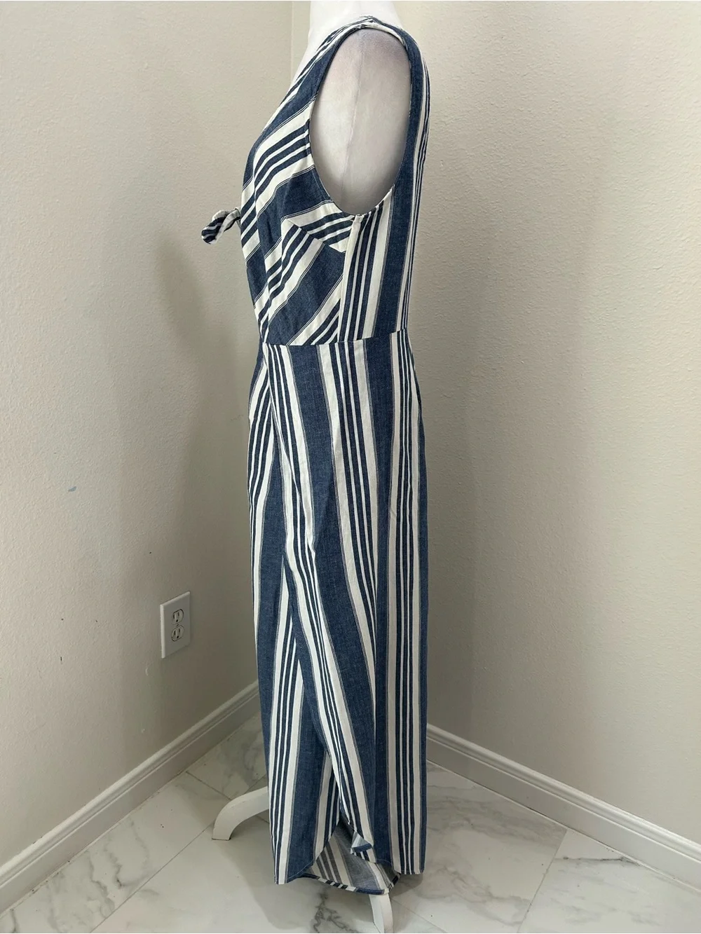 Altar’d State Striped Blue & White Wide-Leg Jumpsuit with Tie Front - Picture 6 of 8